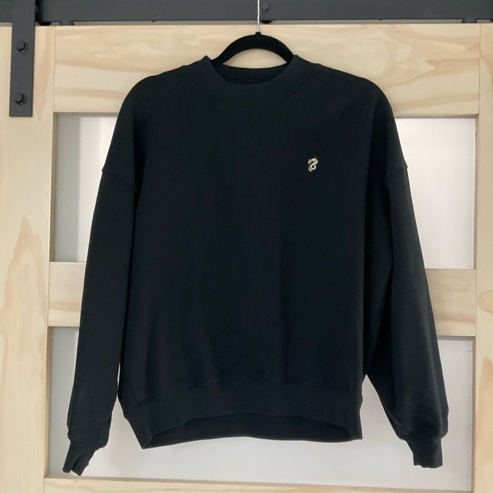 FRAME Black Dragon Embroidered Sweatshirt SM Metallic Gold Minimalist Designer